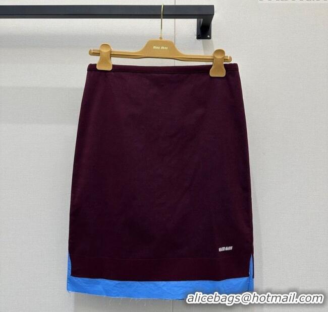 Luxury Classic Miu Miu Wool Skirt M110517 Burgundy/Blue 2025