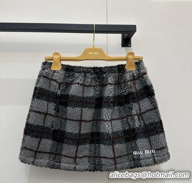 Market Sells Miu Miu Plaid Shearling Mini Skirt MM111405 Grey 2025