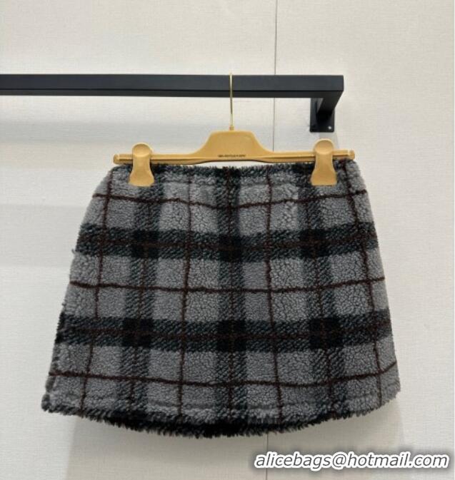 Market Sells Miu Miu Plaid Shearling Mini Skirt MM111405 Grey 2025