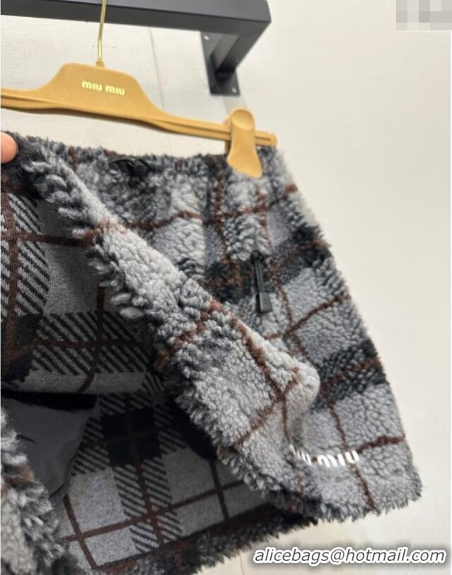 Market Sells Miu Miu Plaid Shearling Mini Skirt MM111405 Grey 2025