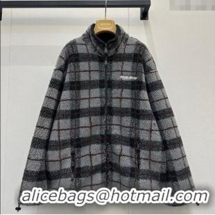 Market Sells Miu Miu Plaid Shearling Jacket MM111405 Grey 2025