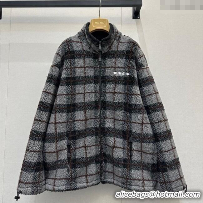 Market Sells Miu Miu Plaid Shearling Jacket MM111405 Grey 2025