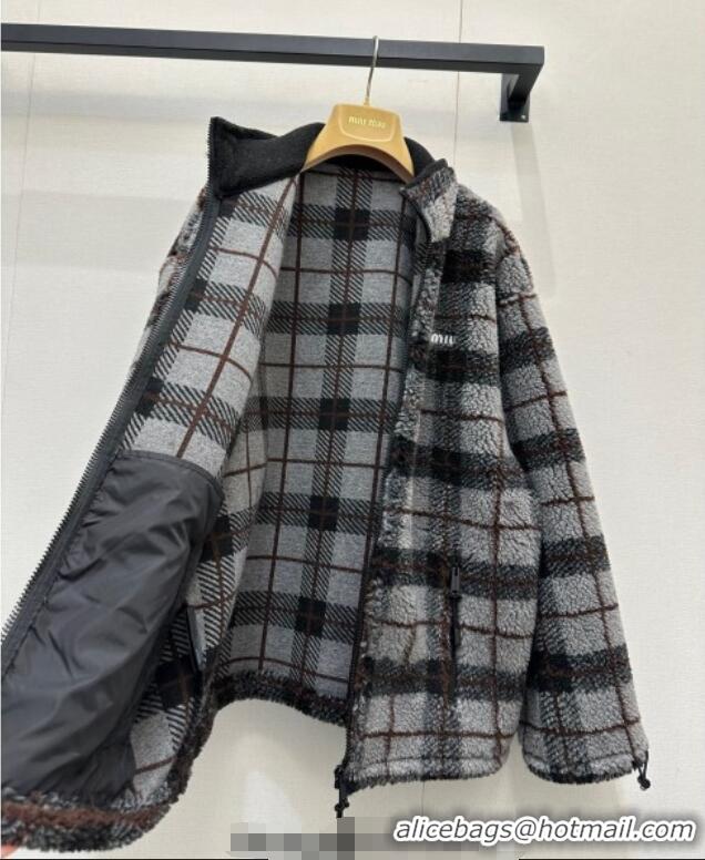 Market Sells Miu Miu Plaid Shearling Jacket MM111405 Grey 2025