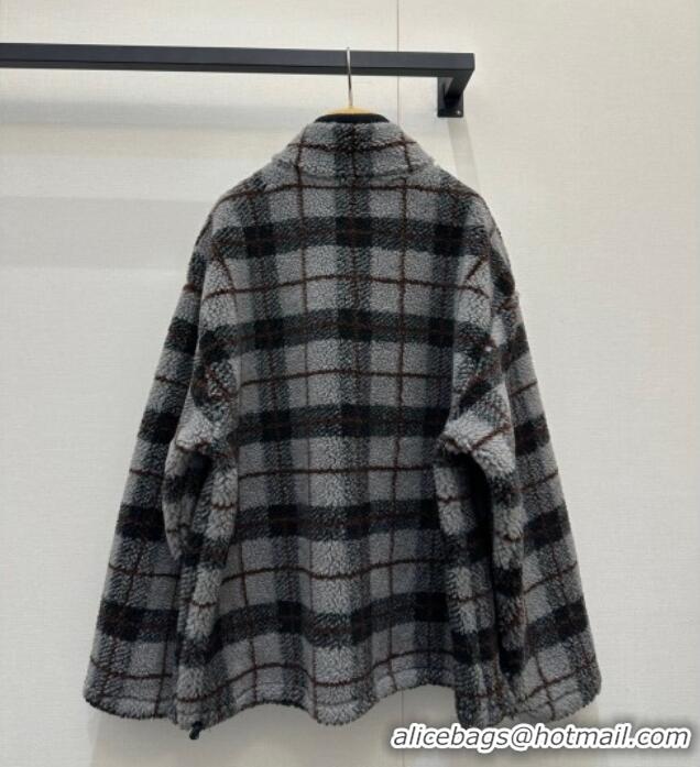 Market Sells Miu Miu Plaid Shearling Jacket MM111405 Grey 2025