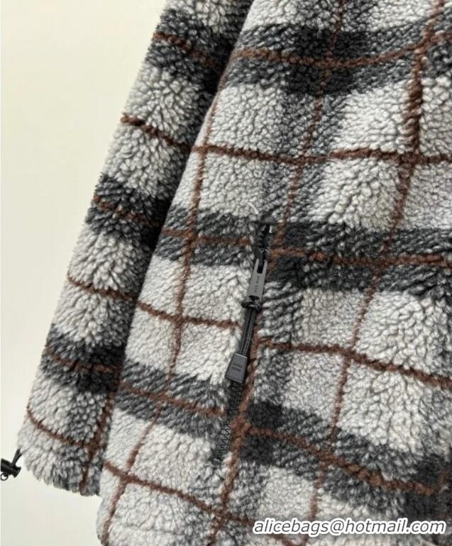 Market Sells Miu Miu Plaid Shearling Jacket MM111405 Grey 2025