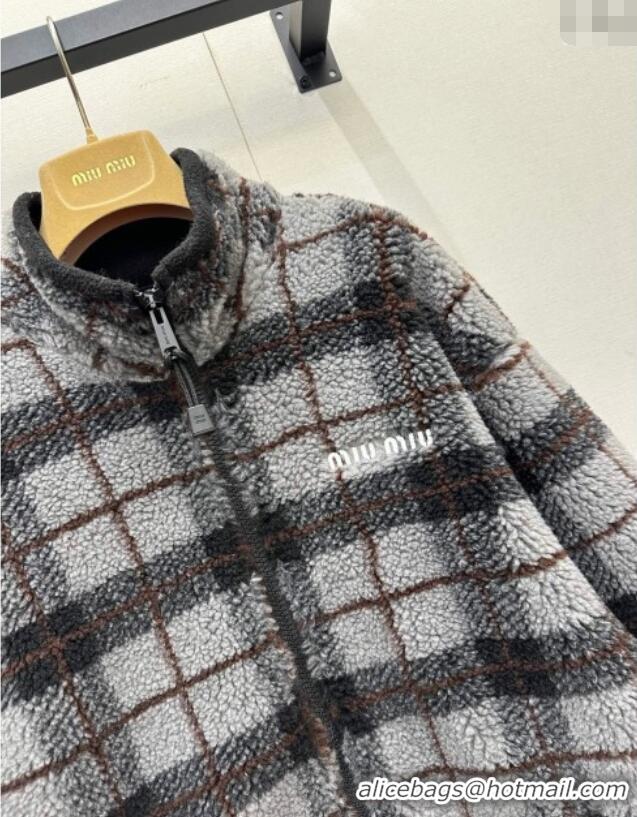 Market Sells Miu Miu Plaid Shearling Jacket MM111405 Grey 2025