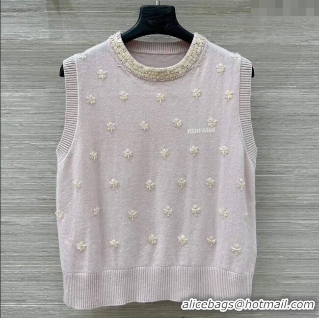 Luxury Discount Miu Miu Wool Vest MM111406 Light Pink 2025
