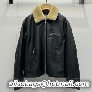 Top Grade Miu Miu Lambskin Leather Jacket MM111423 Black 2025