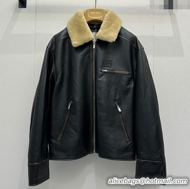 Top Grade Miu Miu Lambskin Leather Jacket MM111423 Black 2025