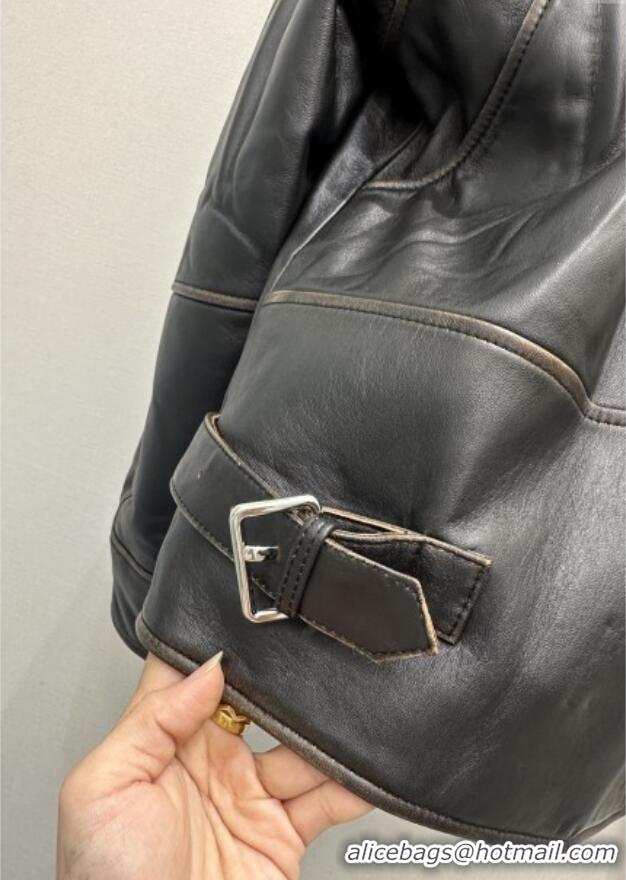 Top Grade Miu Miu Lambskin Leather Jacket MM111423 Black 2025