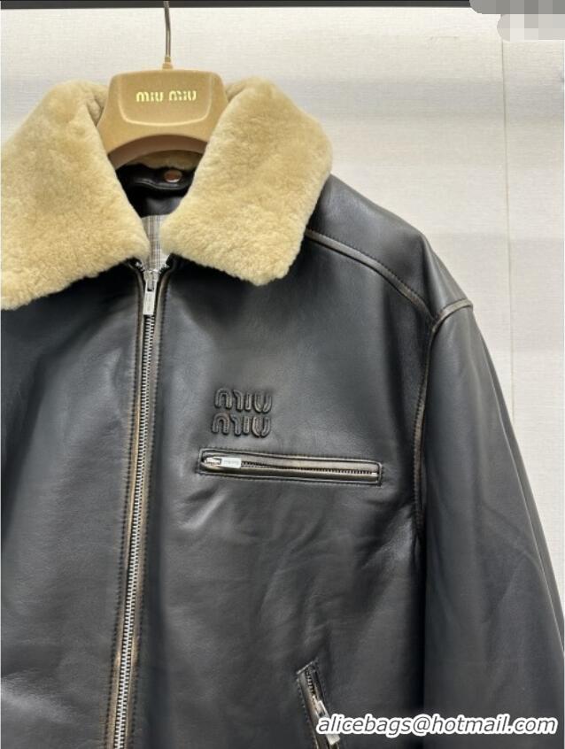 Top Grade Miu Miu Lambskin Leather Jacket MM111423 Black 2025