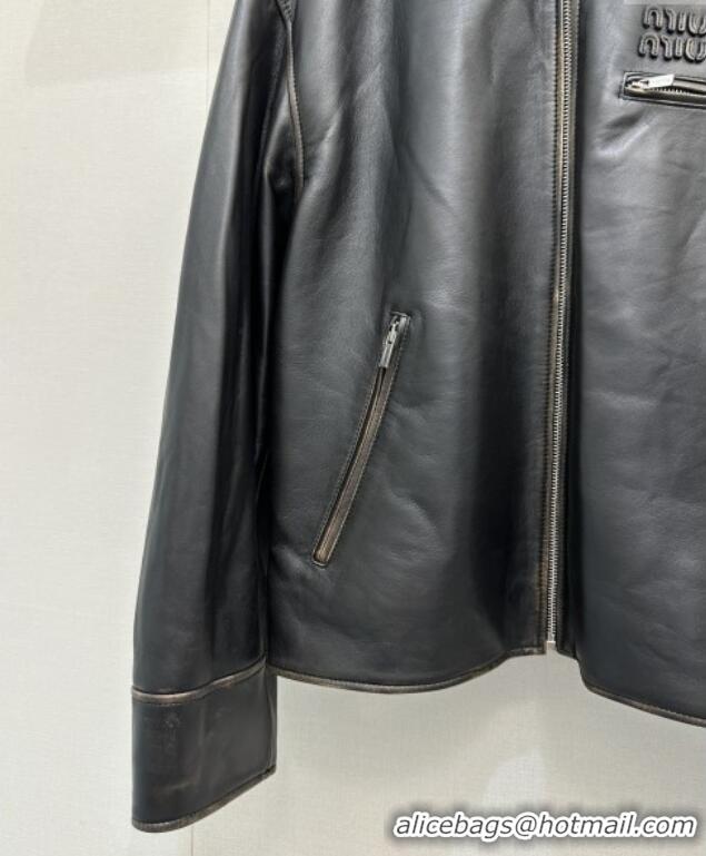 Top Grade Miu Miu Lambskin Leather Jacket MM111423 Black 2025