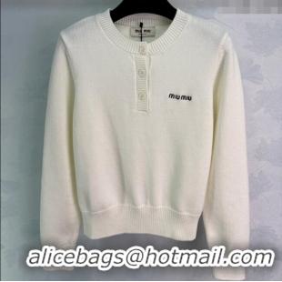 Super Quality Miu Miu Wool Knit Polo Cardigan MM111425 White 2025