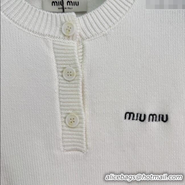 Super Quality Miu Miu Wool Knit Polo Cardigan MM111425 White 2025
