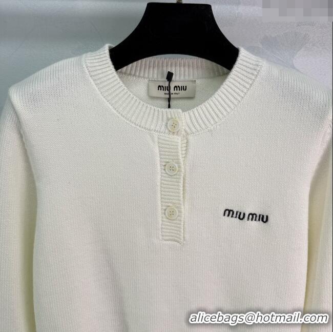 Super Quality Miu Miu Wool Knit Polo Cardigan MM111425 White 2025