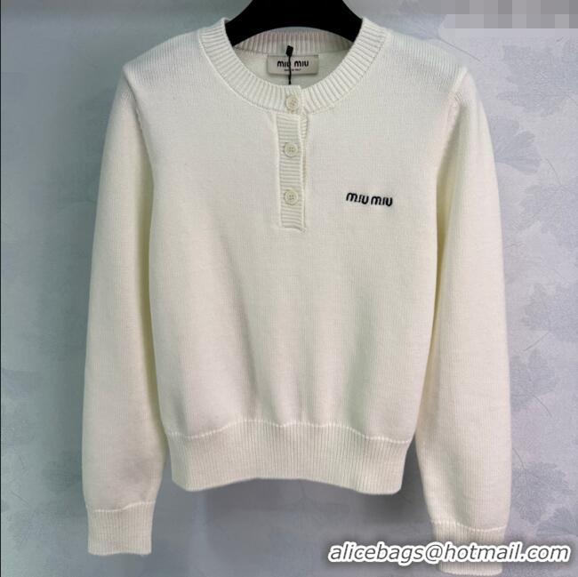 Super Quality Miu Miu Wool Knit Polo Cardigan MM111425 White 2025