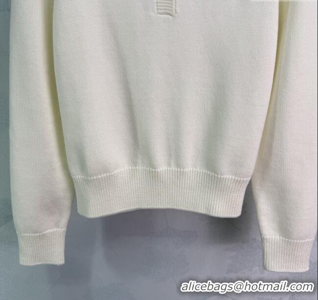 Super Quality Miu Miu Wool Knit Polo Cardigan MM111425 White 2025