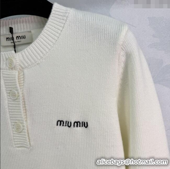 Super Quality Miu Miu Wool Knit Polo Cardigan MM111425 White 2025