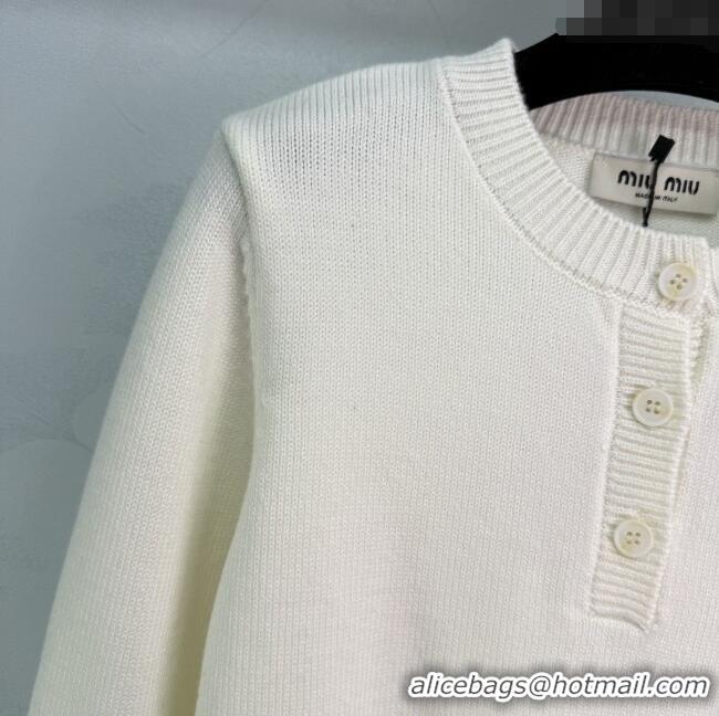 Super Quality Miu Miu Wool Knit Polo Cardigan MM111425 White 2025