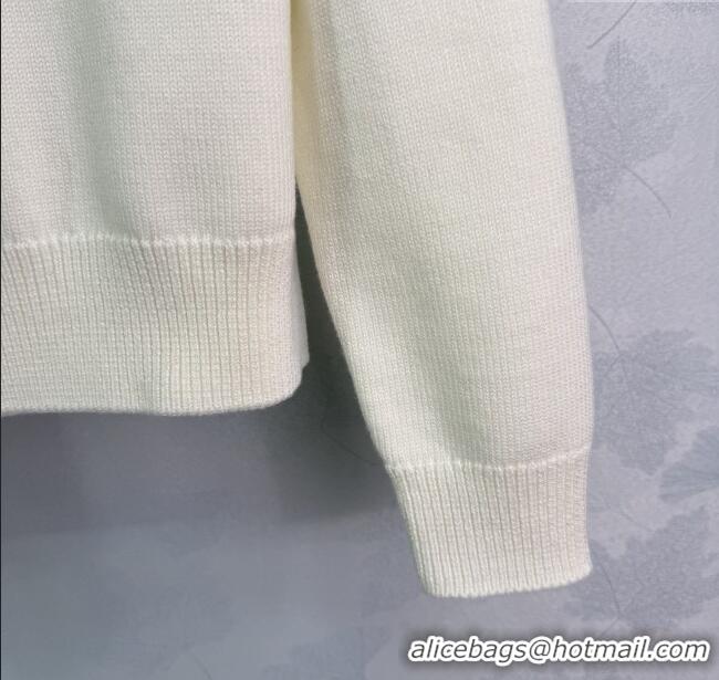 Super Quality Miu Miu Wool Knit Polo Cardigan MM111425 White 2025