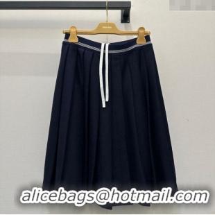 Super Quality Miu Miu Cashmere Pleated Skirt MM111426 Dark Blue 2025