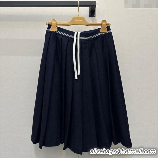 Super Quality Miu Miu Cashmere Pleated Skirt MM111426 Dark Blue 2025