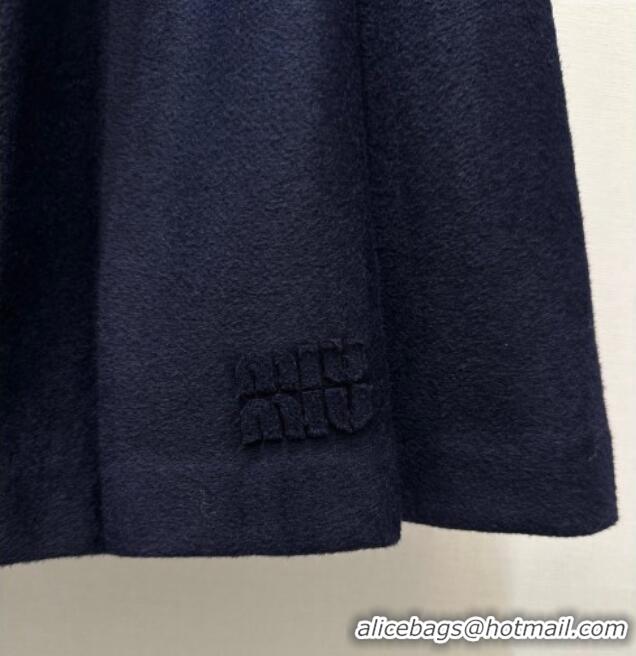 Super Quality Miu Miu Cashmere Pleated Skirt MM111426 Dark Blue 2025