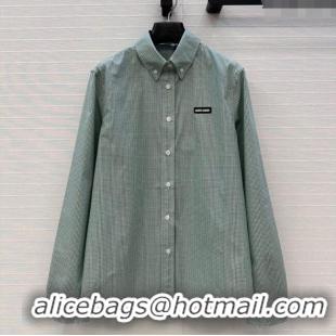 Reasonable Price Miu Miu Plaid Cotton Shirt MM111432 Light Green 2025