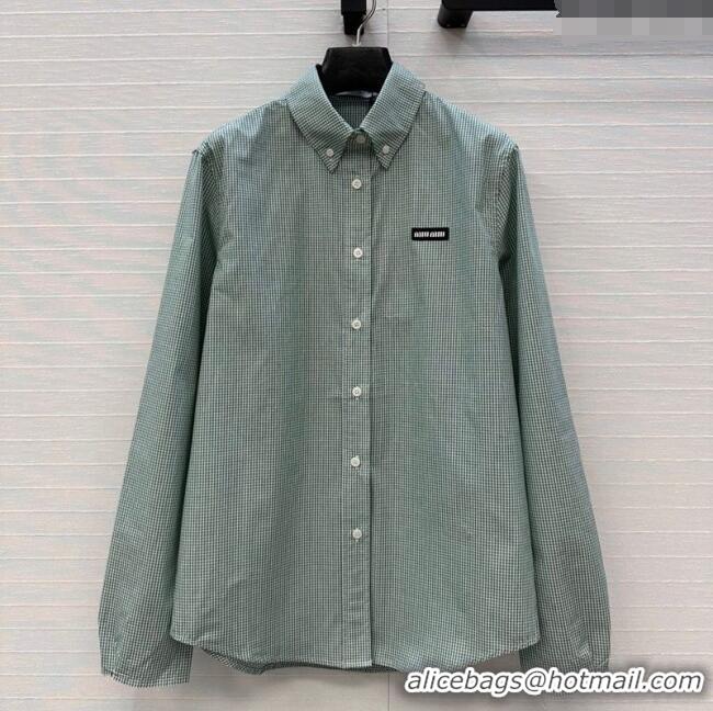 Reasonable Price Miu Miu Plaid Cotton Shirt MM111432 Light Green 2025
