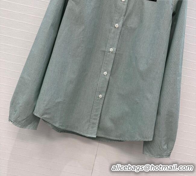 Reasonable Price Miu Miu Plaid Cotton Shirt MM111432 Light Green 2025