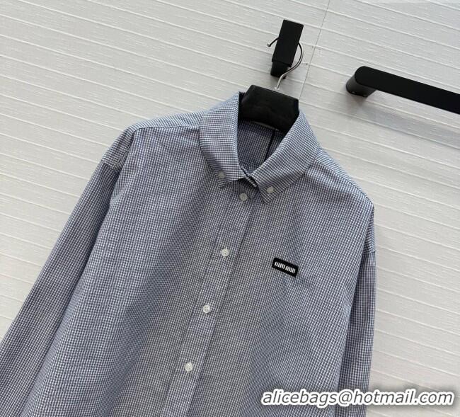 Grade Quality Miu Miu Plaid Cotton Shirt MM111433 Light Blue 2025
