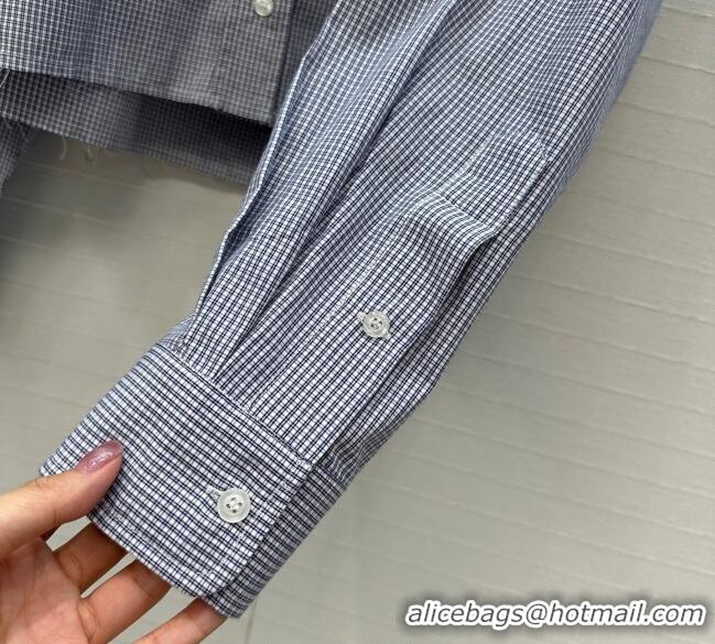 Grade Quality Miu Miu Plaid Cotton Shirt MM111433 Light Blue 2025