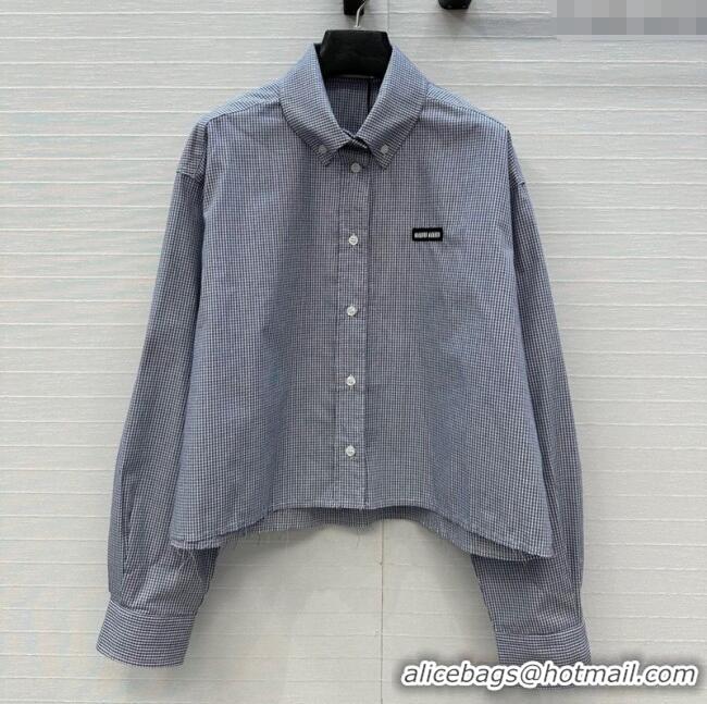 Grade Quality Miu Miu Plaid Cotton Shirt MM111433 Light Blue 2025