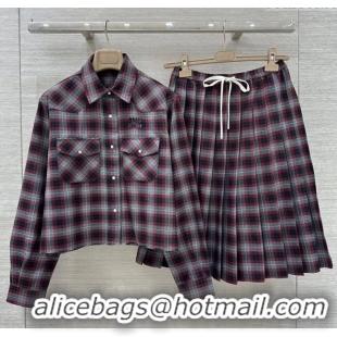 Buy Fashionable Miu Miu Plaid Shirt and Skirt Set MM111438 Red 2025