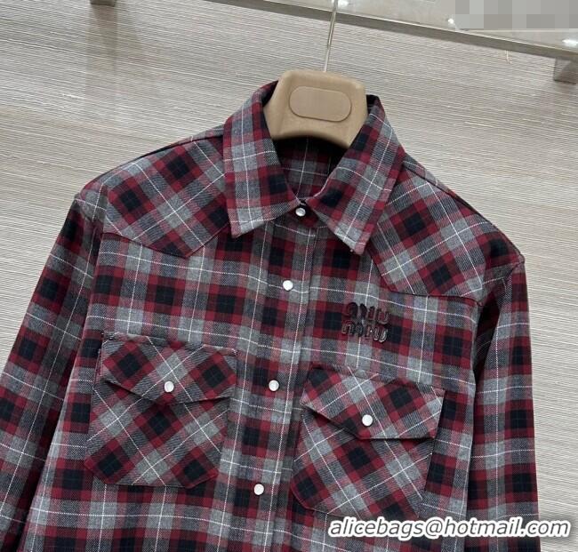 Buy Fashionable Miu Miu Plaid Shirt and Skirt Set MM111438 Red 2025