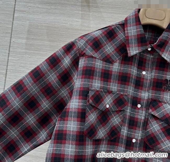 Buy Fashionable Miu Miu Plaid Shirt and Skirt Set MM111438 Red 2025