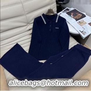 Grade Quality Miu Miu Knit Polo Shirt and Pants Set MM111449 Blue 2025