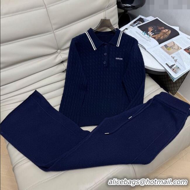 Grade Quality Miu Miu Knit Polo Shirt and Pants Set MM111449 Blue 2025