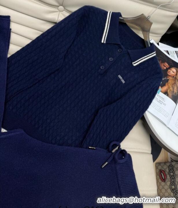 Grade Quality Miu Miu Knit Polo Shirt and Pants Set MM111449 Blue 2025