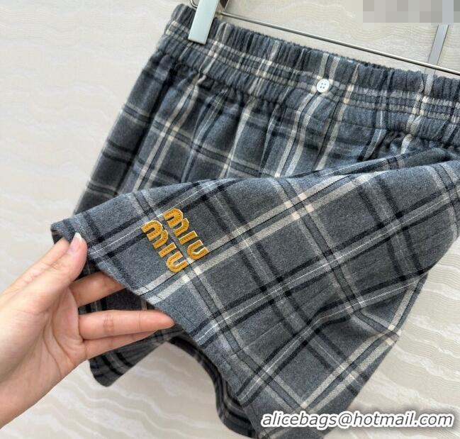 Original Cheap Miu Miu Plaid Mini Skirt MM111429 Grey 2025