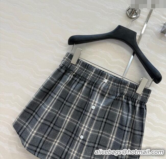 Original Cheap Miu Miu Plaid Mini Skirt MM111429 Grey 2025