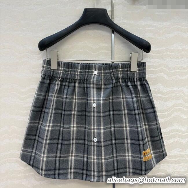 Original Cheap Miu Miu Plaid Mini Skirt MM111429 Grey 2025