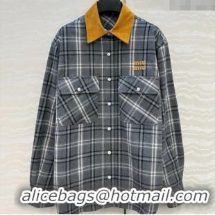 Top Quality Miu Miu Plaid Shirt MM111429 Grey 2025