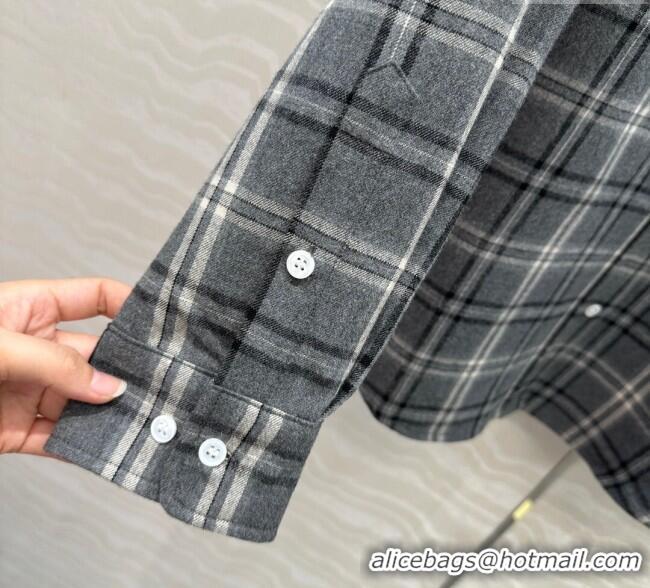 Top Quality Miu Miu Plaid Shirt MM111429 Grey 2025
