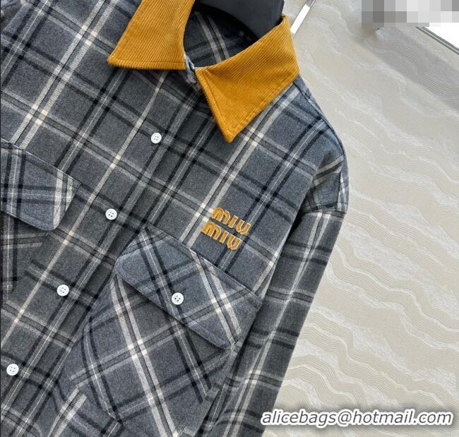 Top Quality Miu Miu Plaid Shirt MM111429 Grey 2025