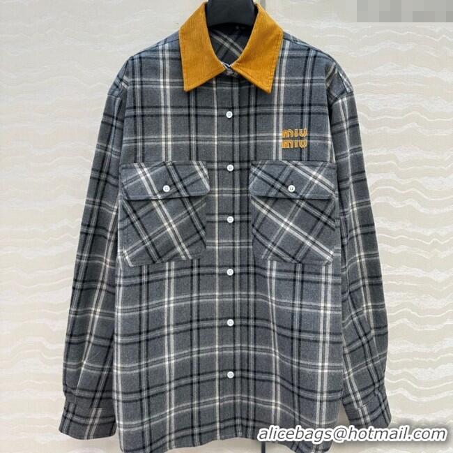 Top Quality Miu Miu Plaid Shirt MM111429 Grey 2025
