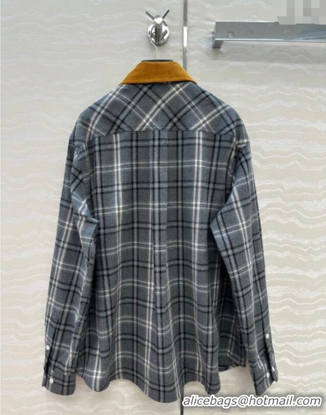 Top Quality Miu Miu Plaid Shirt MM111429 Grey 2025