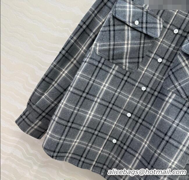 Top Quality Miu Miu Plaid Shirt MM111429 Grey 2025