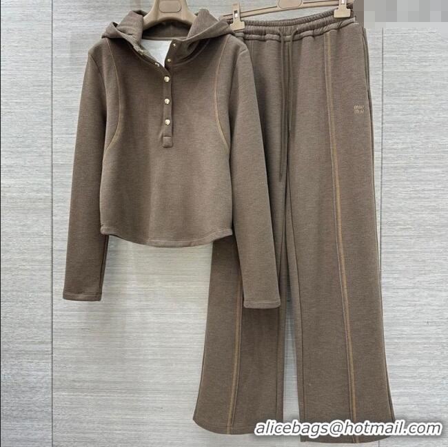 Luxury Cheap Miu Miu Polo Shirt and Pants Set MM111439 Khaki 2025