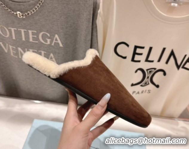 Best Price Prada Suede and Wool Flat Mules Brown 1S008O 1027001